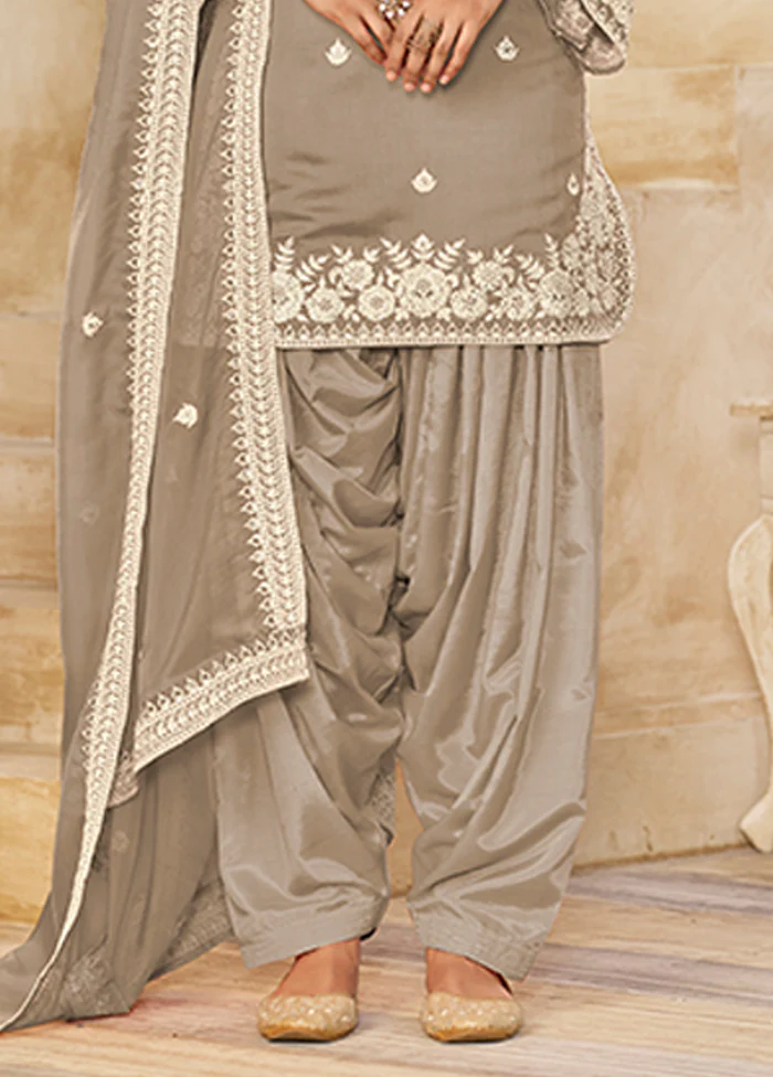 3 Pc Grey Silk Suit Set - Image 3