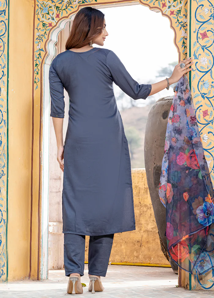 3 Pc Grey Silk Suit Set - Image 3