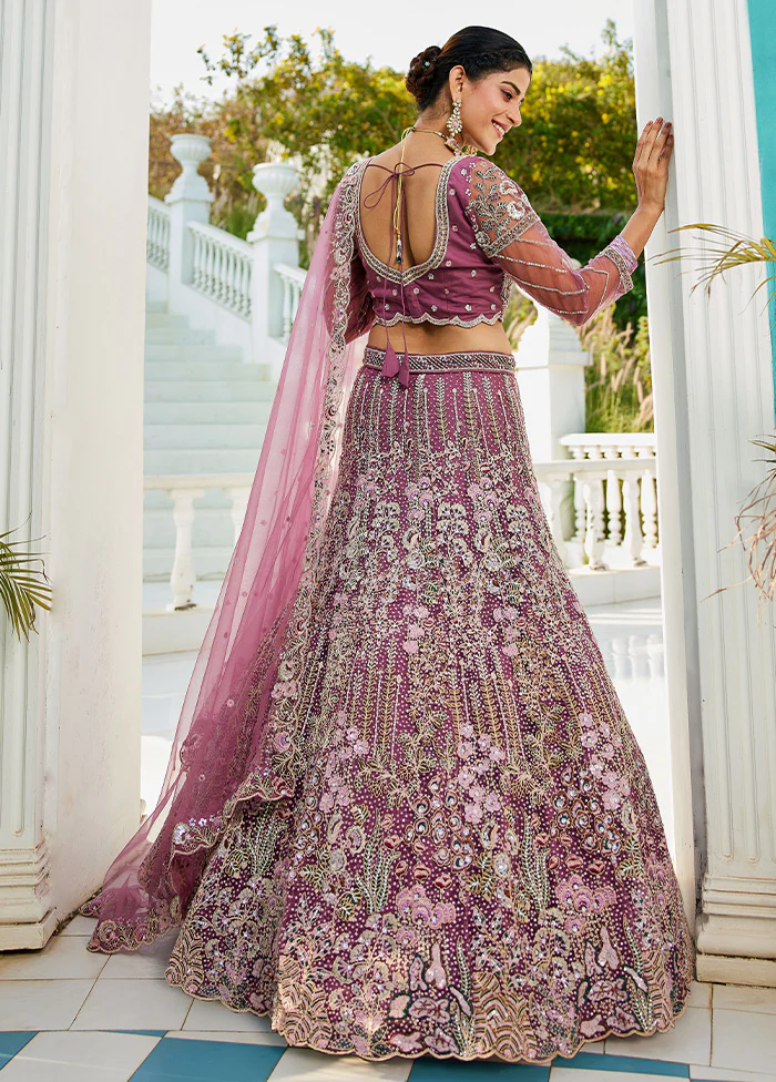 3 Pc Lavender Net Semi Stitched Lehenga Set - Image 2