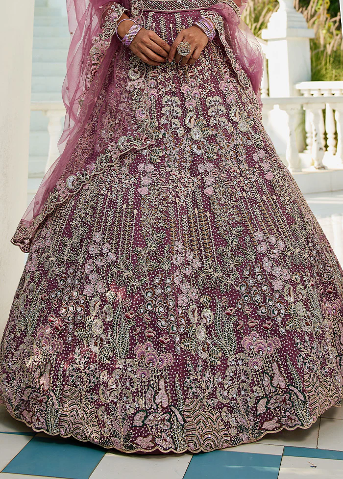 3 Pc Lavender Net Semi Stitched Lehenga Set - Image 3