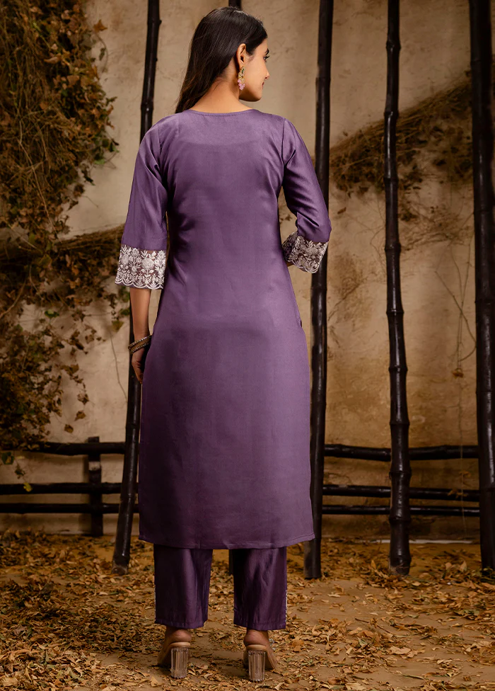 3 Pc Lavender Readymade Silk Dupatta Suit Set - Image 3