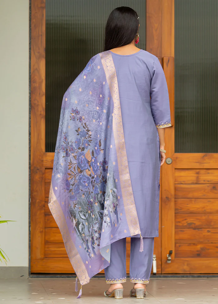 3 Pc Lavender Readymade Silk Suit Set - Image 2