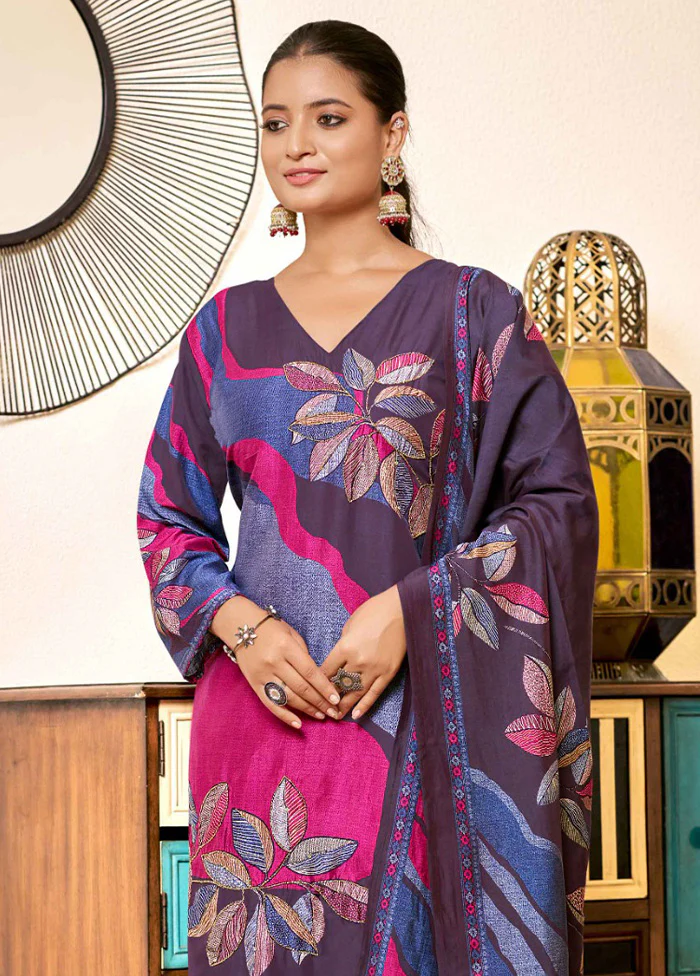 3 Pc Lavender Readymade Viscose Dupatta Suit Set - Image 2