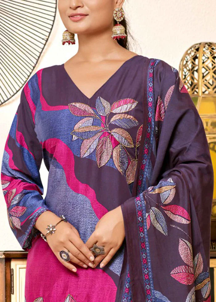 3 Pc Lavender Readymade Viscose Dupatta Suit Set - Image 3