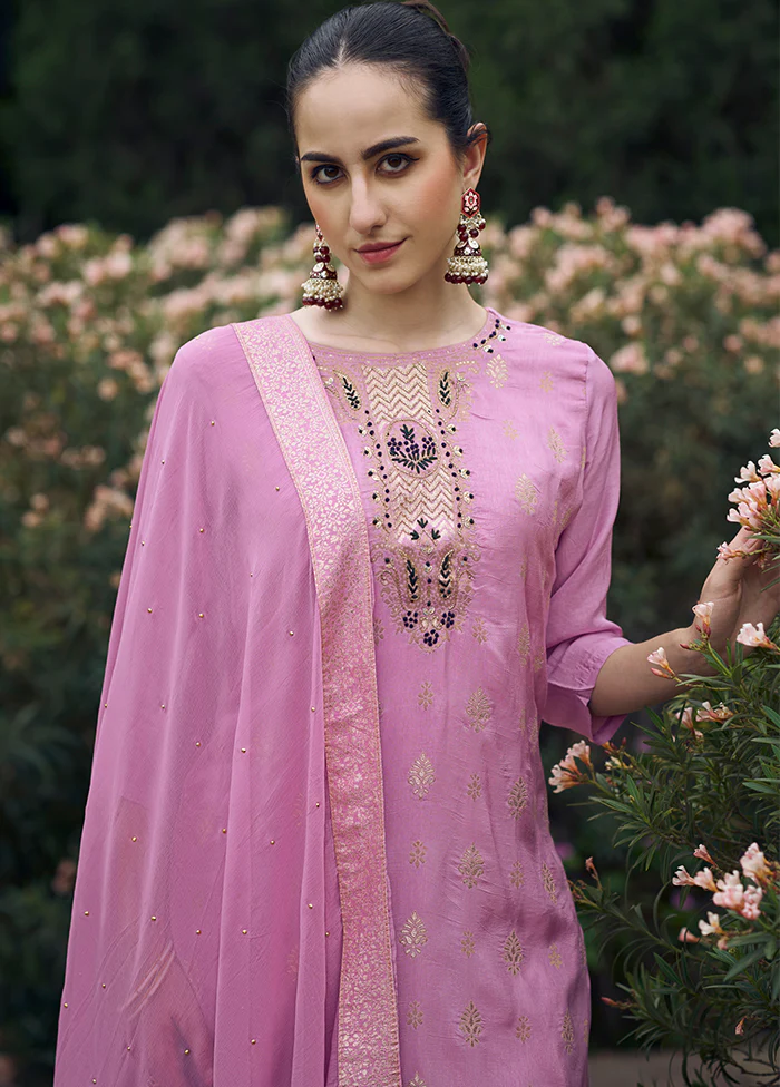 3 Pc Lavender Readymade Viscose Dupatta Suit Set - Image 2