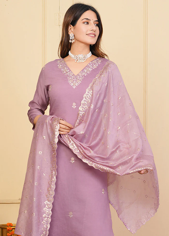 3 Pc Lavender Readymade Viscose Suit Set - Image 2