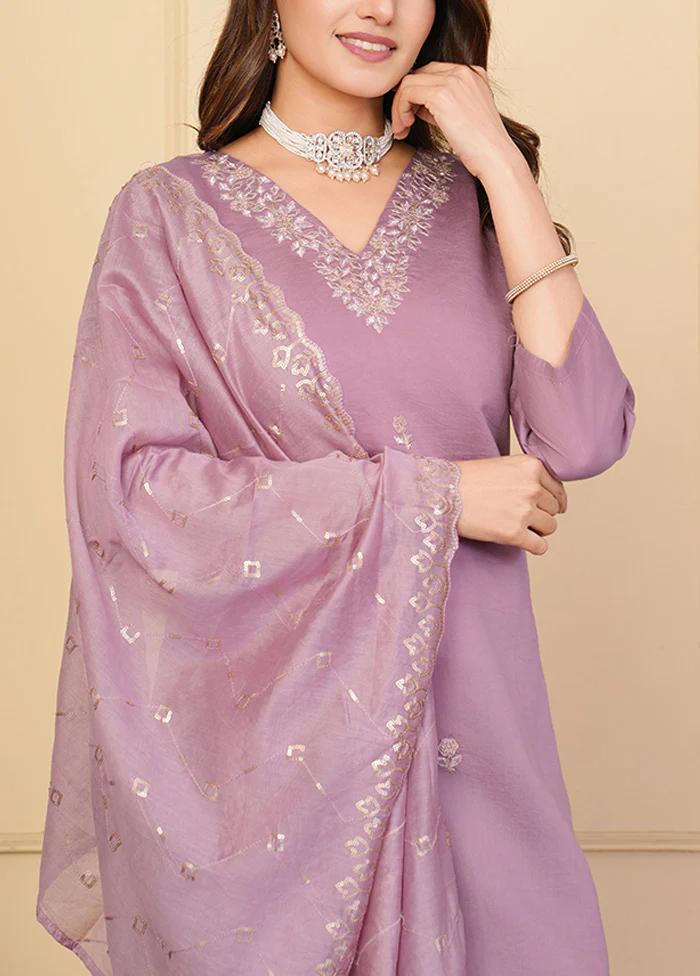3 Pc Lavender Readymade Viscose Suit Set - Image 3