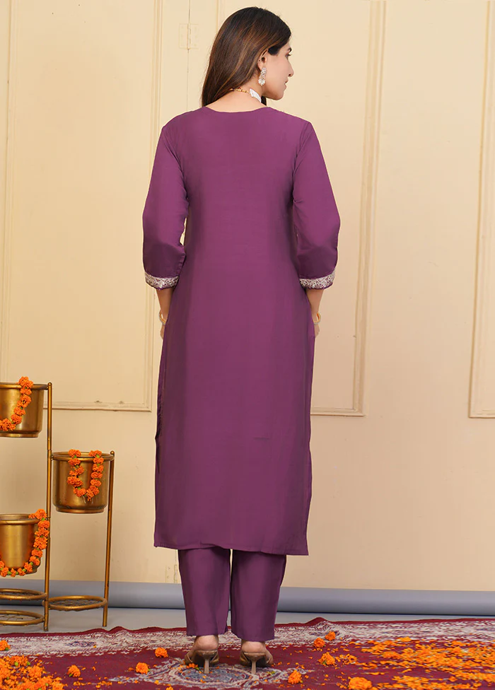 3 Pc Lavender Readymade Viscose Suit Set - Image 2