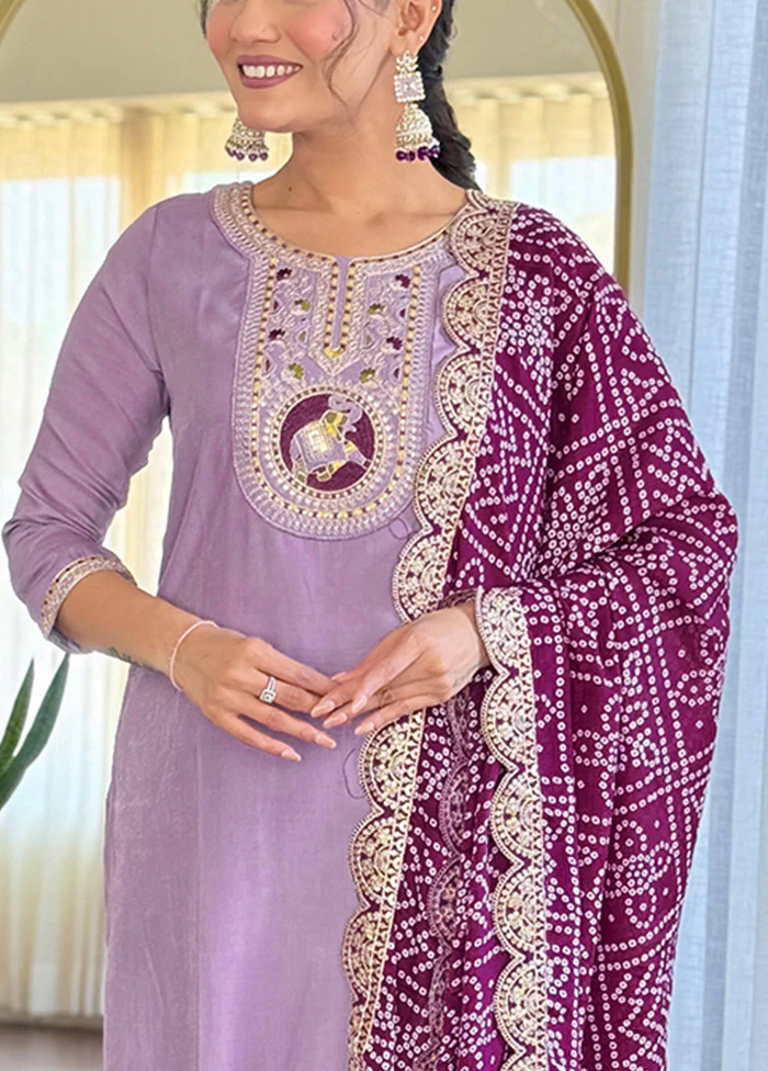 3 Pc Lavender Readymade Viscose Suit Set - Image 3