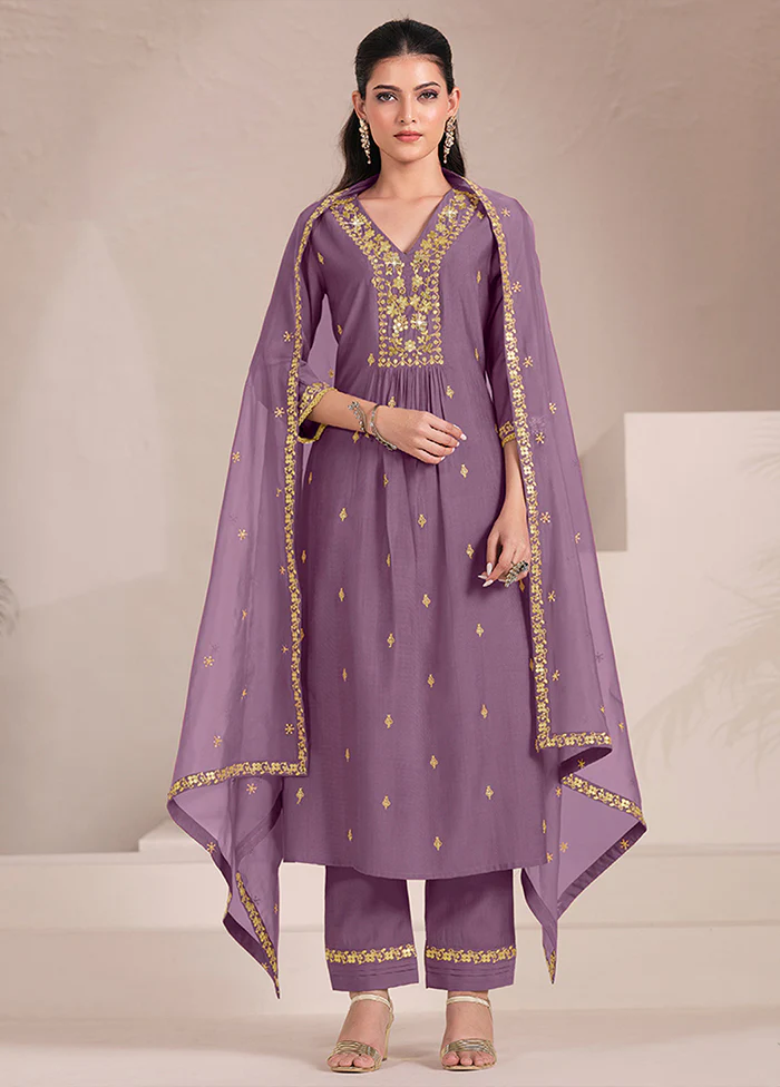 3 Pc Lavender Silk Suit Set