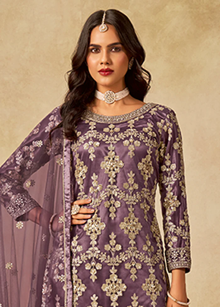 3 Pc Lavender Silk Plazzo Suit Set - Image 2