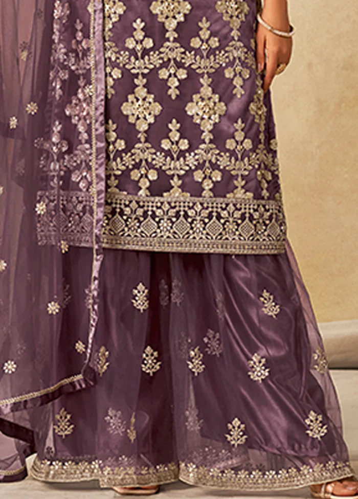 3 Pc Lavender Silk Plazzo Suit Set - Image 3