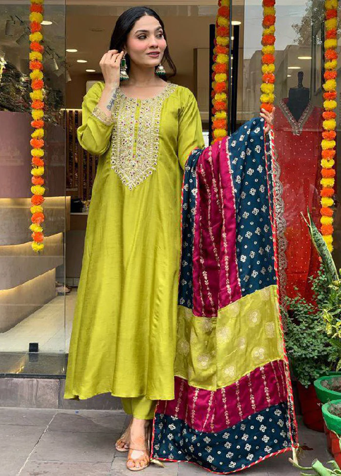 3 Pc Lemon Readymade Viscose Dupatta Suit Set