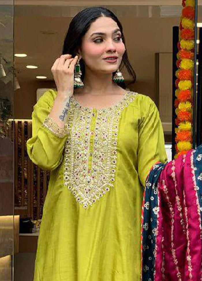3 Pc Lemon Readymade Viscose Dupatta Suit Set - Image 2