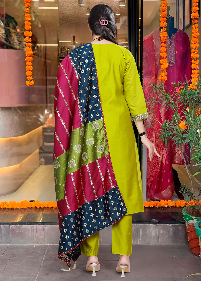 3 Pc Lemon Readymade Viscose Dupatta Suit Set - Image 3