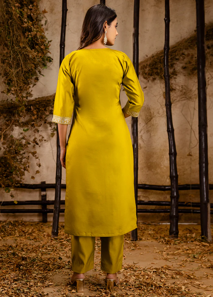 3 Pc Lemon Readymade Viscose Dupatta Suit Set - Image 3