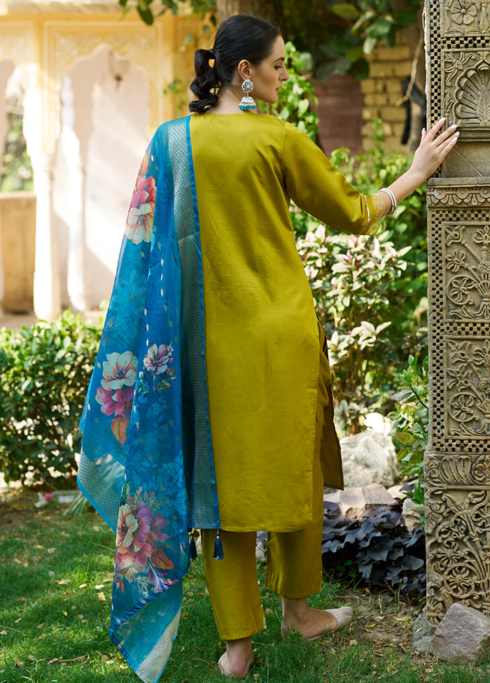 3 Pc Lemon Readymade Viscose Dupatta Suit Set - Image 3