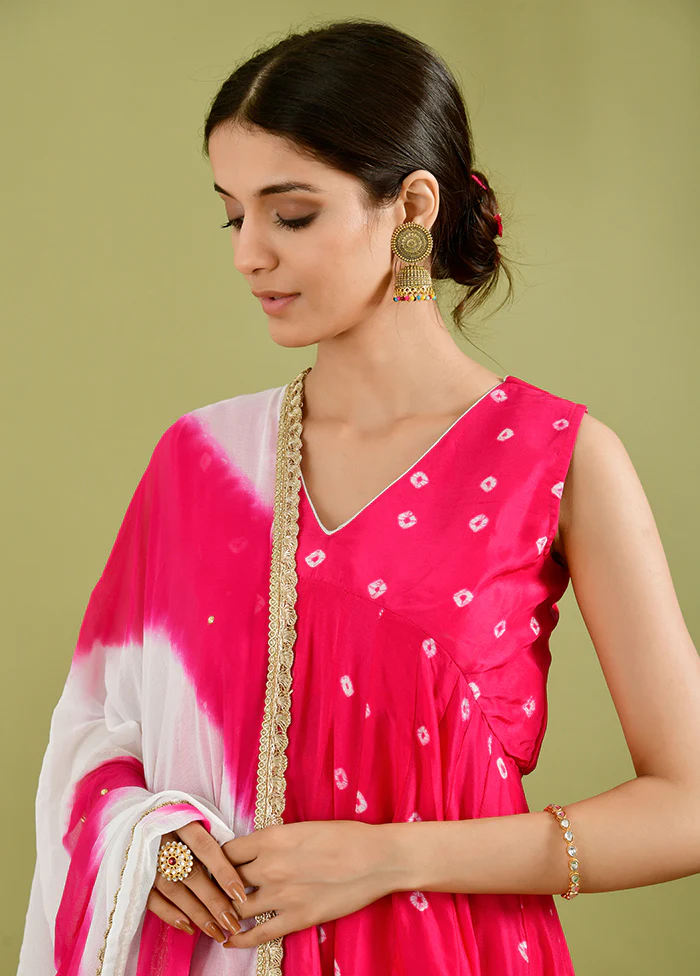 3 Pc Magenta Silk Sharara Suit Set With Dupatta - Image 3