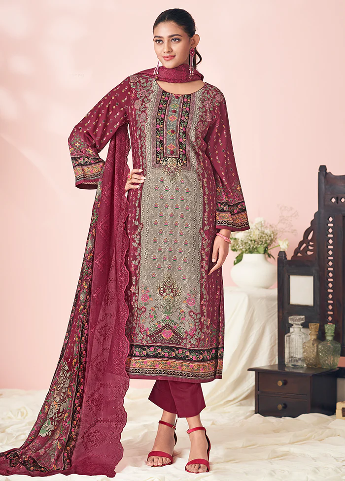3 Pc Maroon Cotton Suit Set