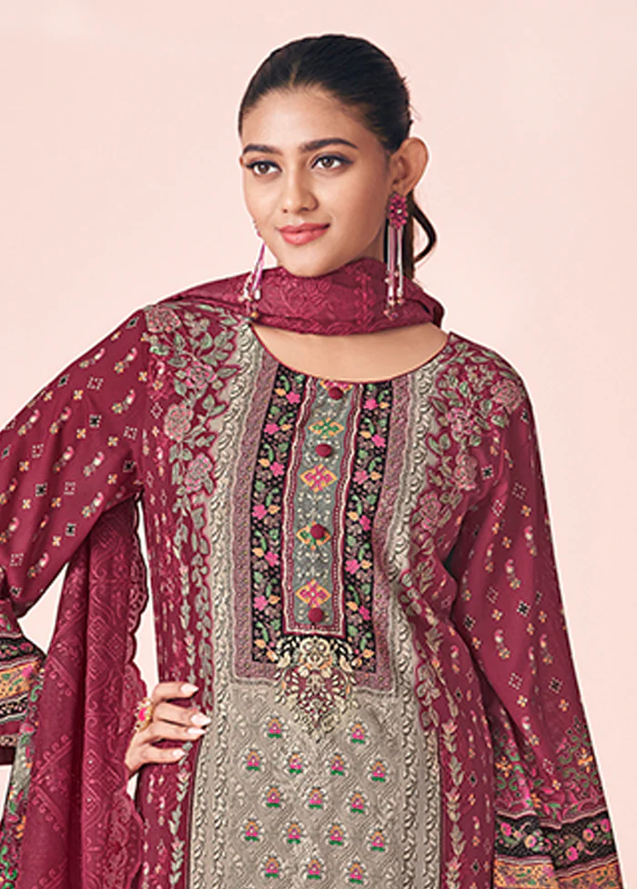3 Pc Maroon Cotton Suit Set - Image 2