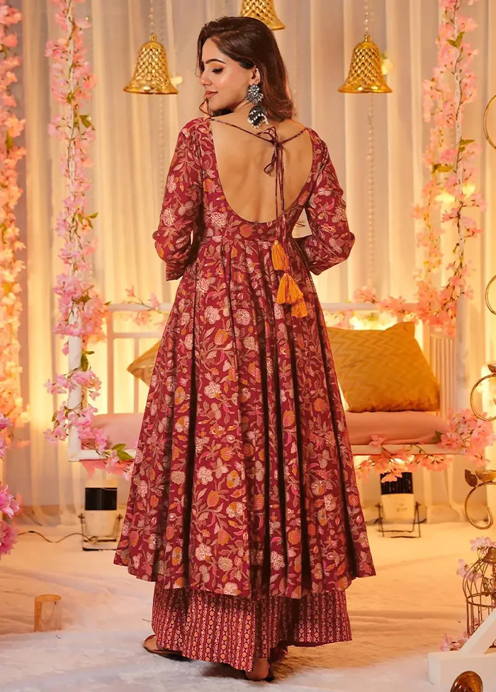 3 Pc Maroon Readymade Silk Suit Set - Image 2