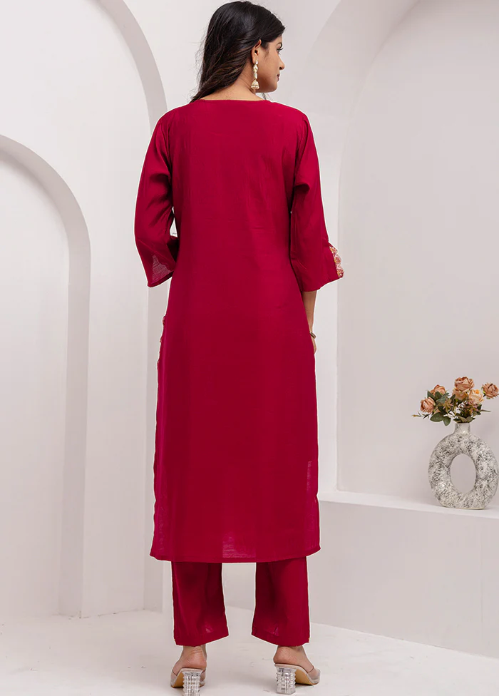 3 Pc Maroon Readymade Viscose Dupatta Suit Set - Image 3