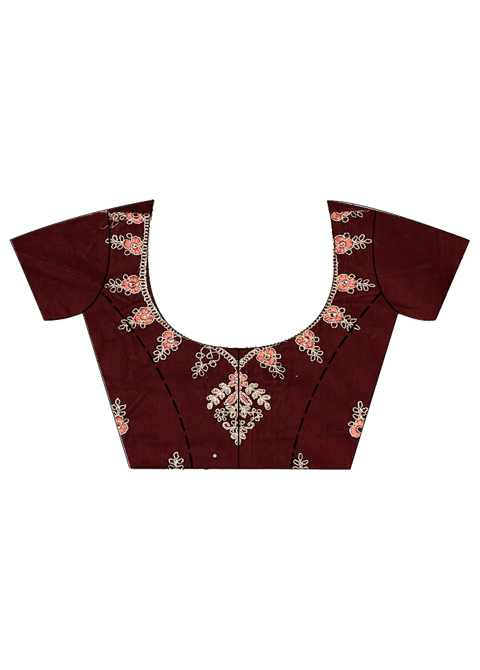 3 Pc Maroon Semi Stitched Silk Lehenga Set - Image 3