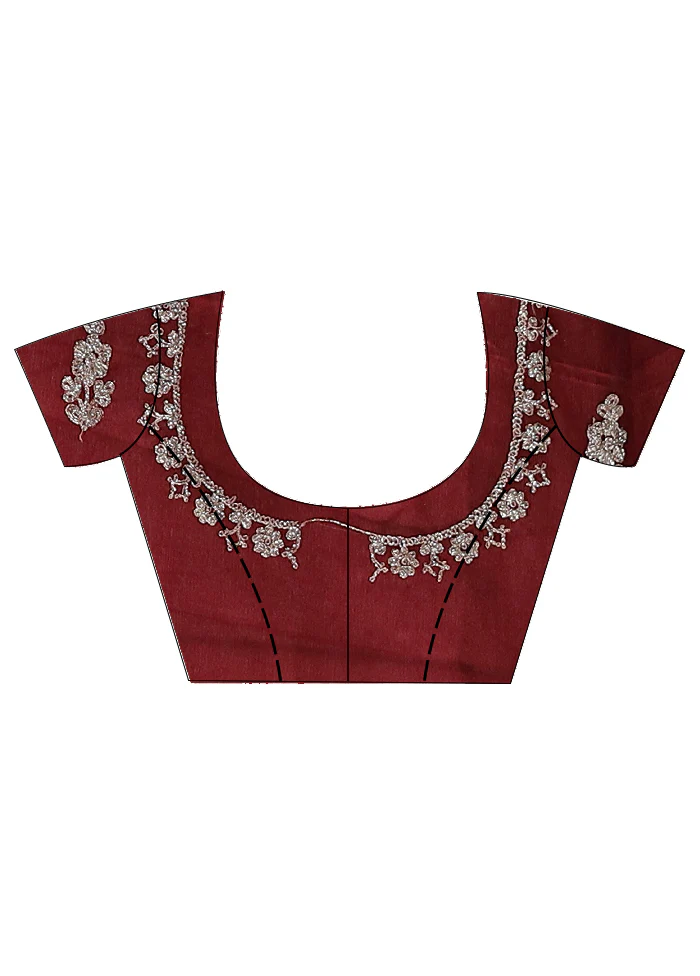 3 Pc Maroon Semi Stitched Velvet Lehenga Set - Image 3