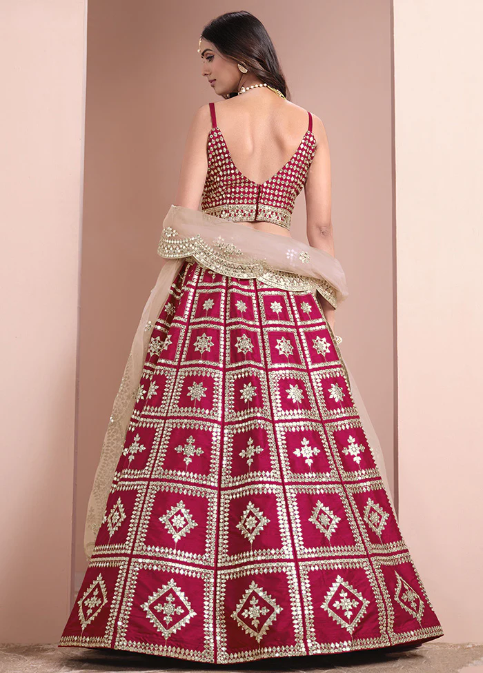 3 Pc Maroon Silk Semi Stitched Lehenga Set - Image 2