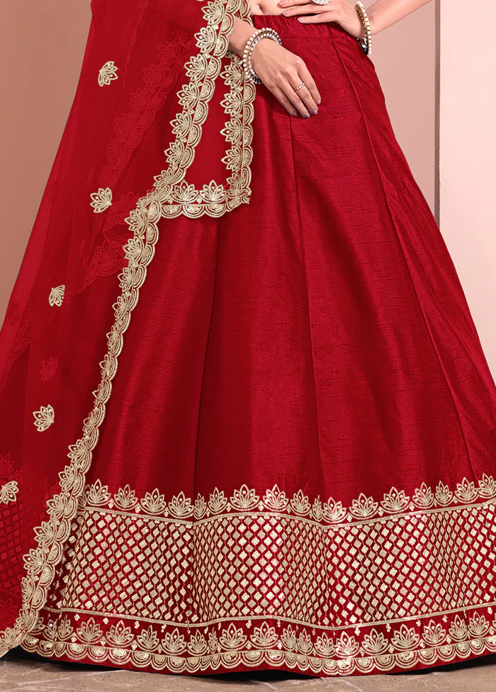 3 Pc Maroon Silk Semi Stitched Lehenga Set - Image 3