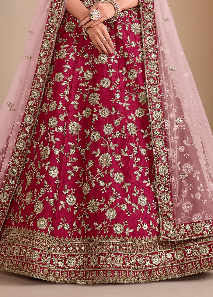 3 Pc Maroon Silk Semi Stitched Lehenga Set - Image 3