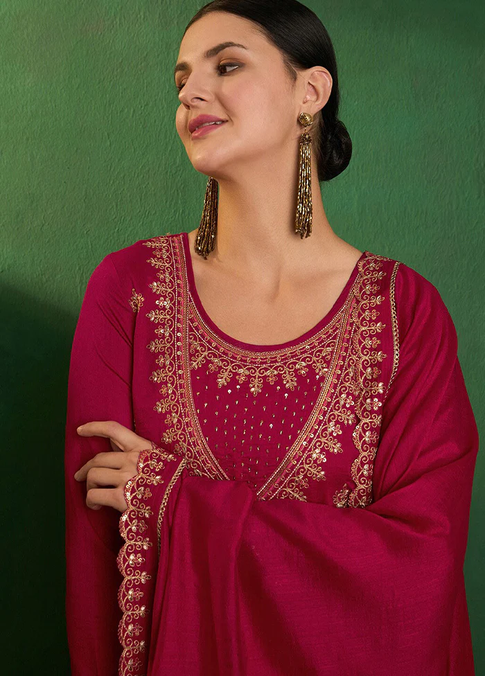 3 Pc Maroon Silk Suit Set - Image 2