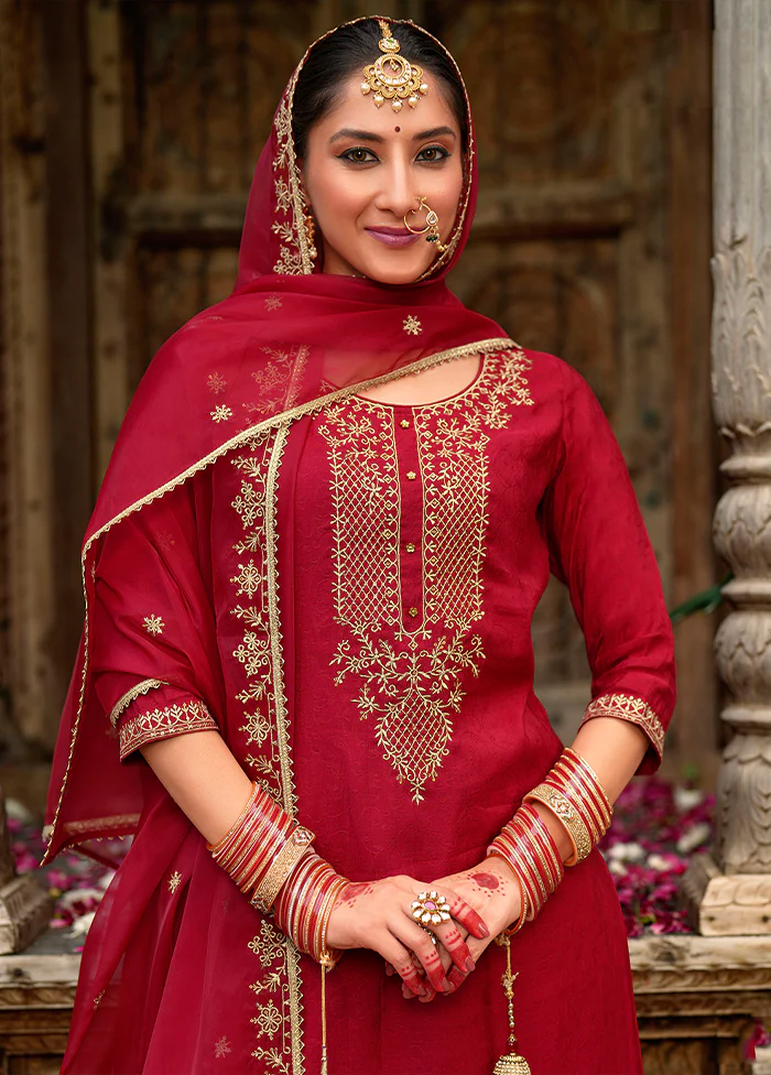 3 Pc Maroon Silk Suit Set - Image 2
