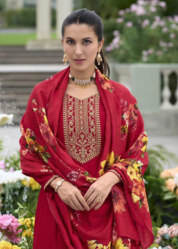 3 Pc Maroon Silk Suit Set - Image 2