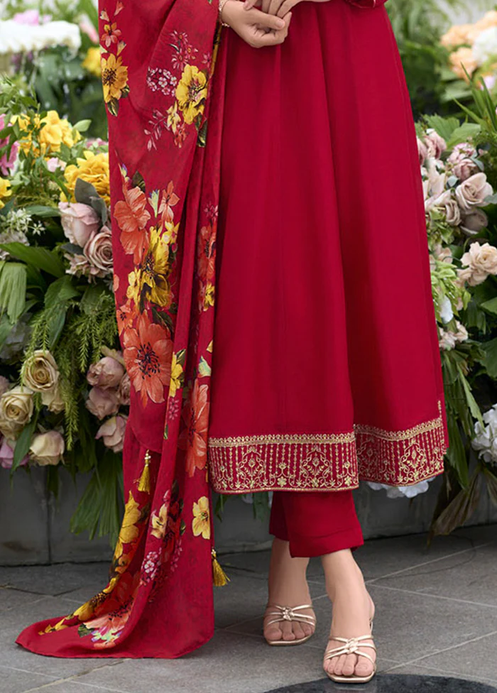 3 Pc Maroon Silk Suit Set - Image 3