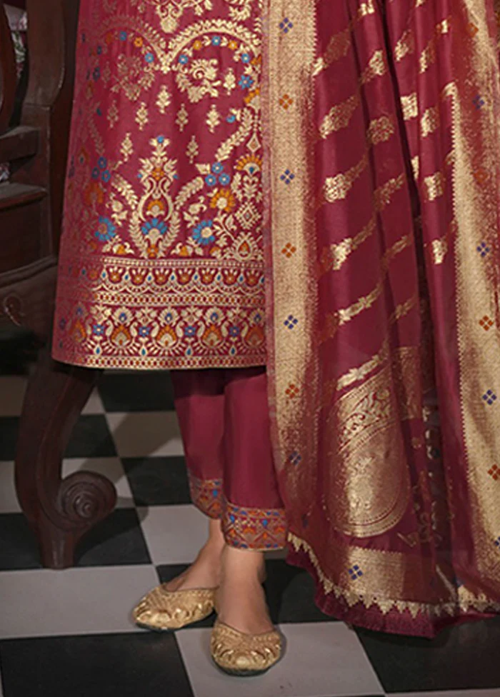 3 Pc Maroon Silk Suit Set - Image 3