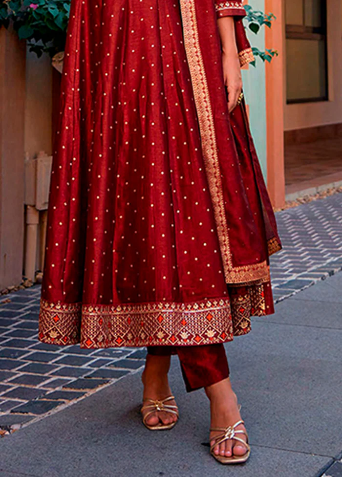 3 Pc Maroon Silk Suit Set - Image 3