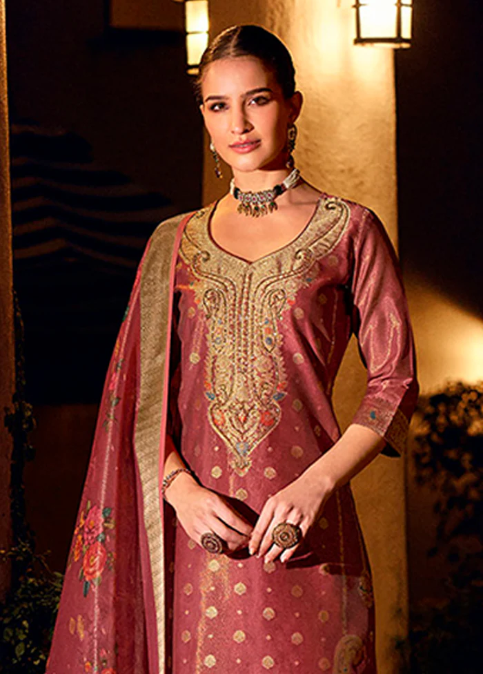 3 Pc Maroon Silk Suit Set - Image 2