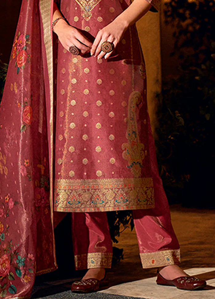 3 Pc Maroon Silk Suit Set - Image 3