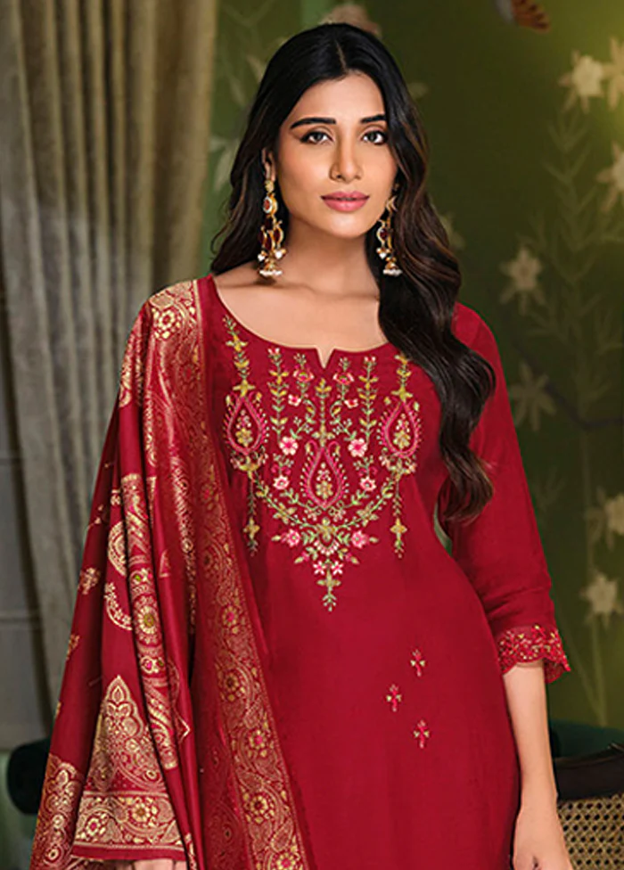 3 Pc Maroon Silk Suit Set - Image 2