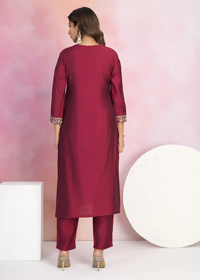 3 Pc Maroon Silk Suit Set - Image 3