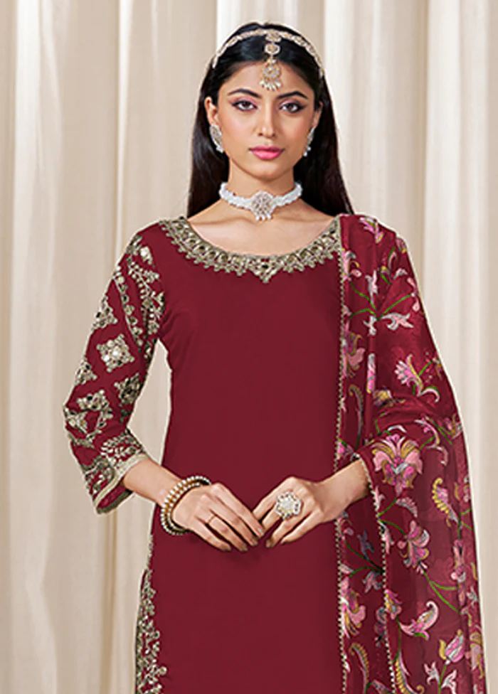 3 Pc Maroon Silk Suit Set - Image 2