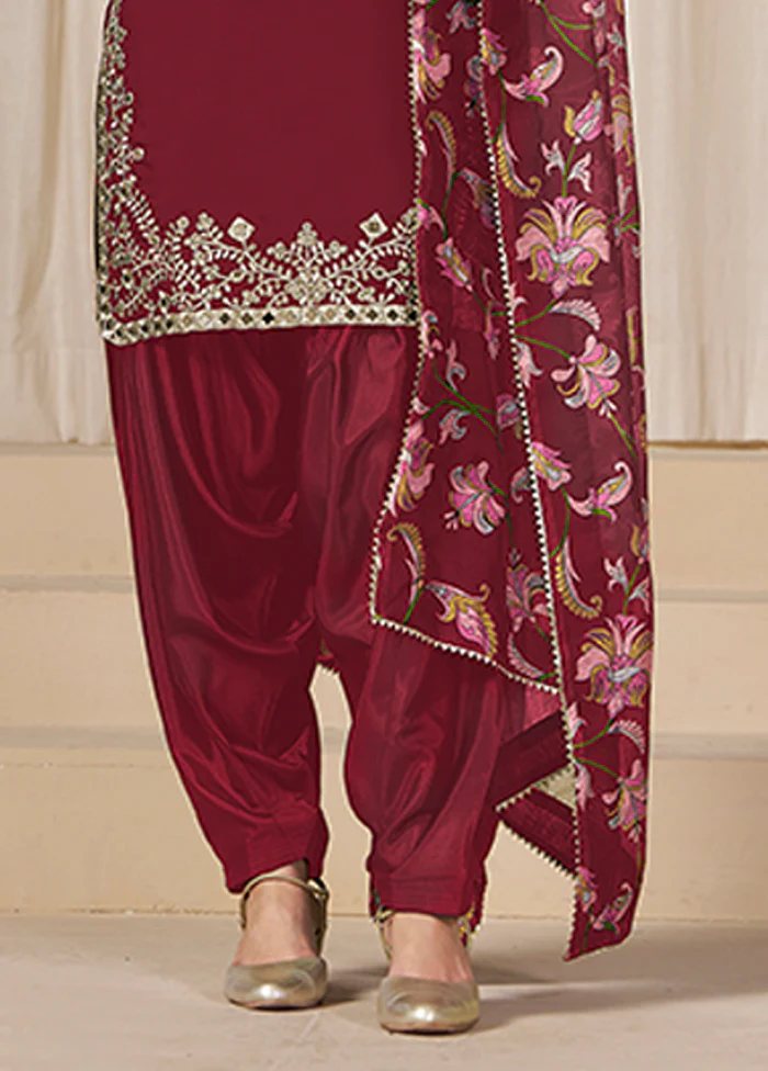 3 Pc Maroon Silk Suit Set - Image 3
