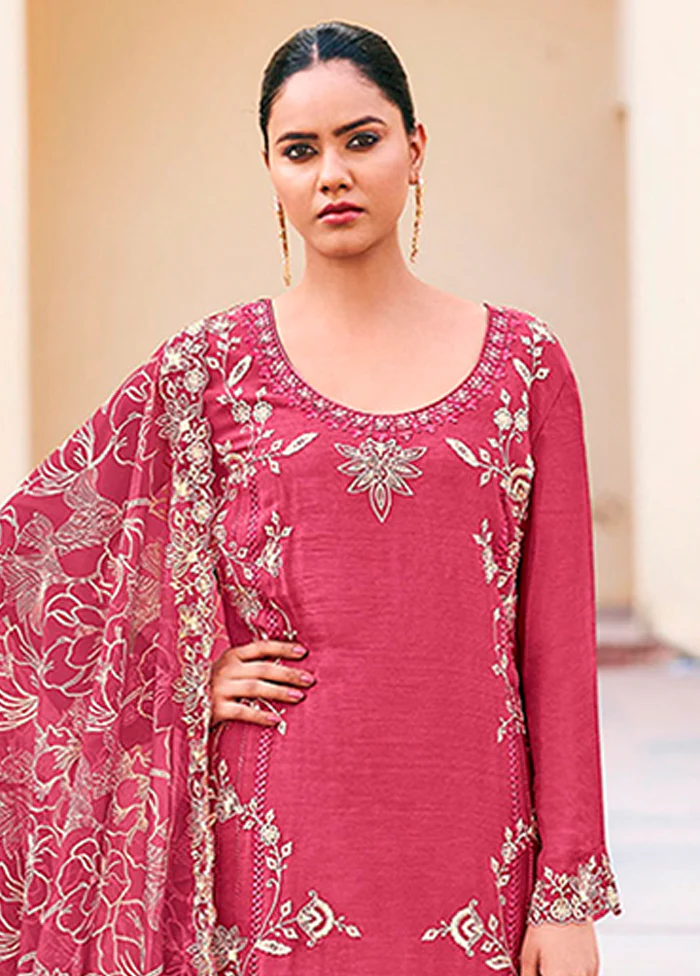 3 Pc Maroon Silk Plazzo Suits Set - Image 2