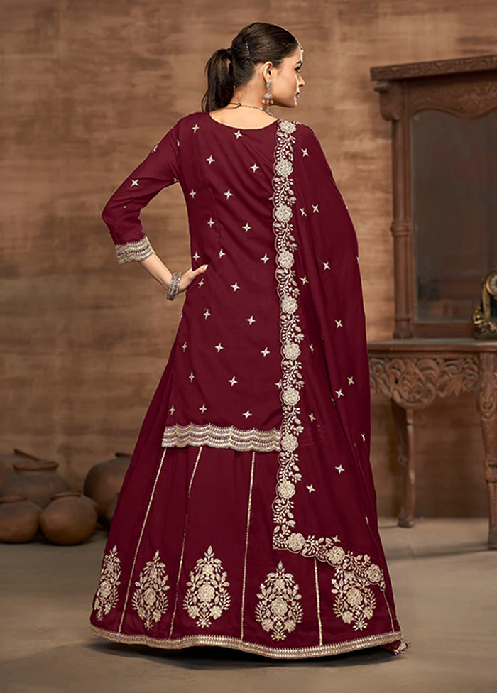 3 Pc Maroon Silk Suit Set - Image 3