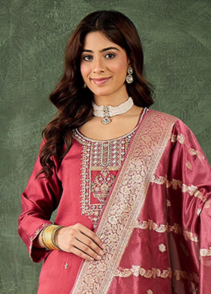 3 Pc Maroon Silk Suit Set - Image 2