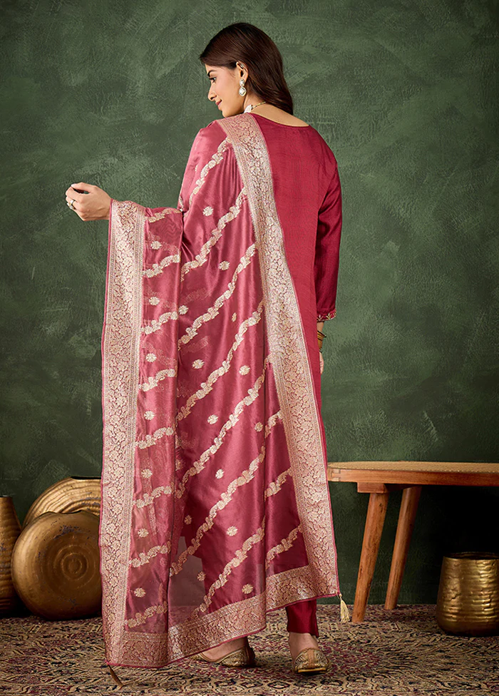 3 Pc Maroon Silk Suit Set - Image 3