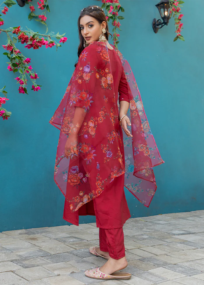 3 Pc Maroon Silk Suit Set - Image 3