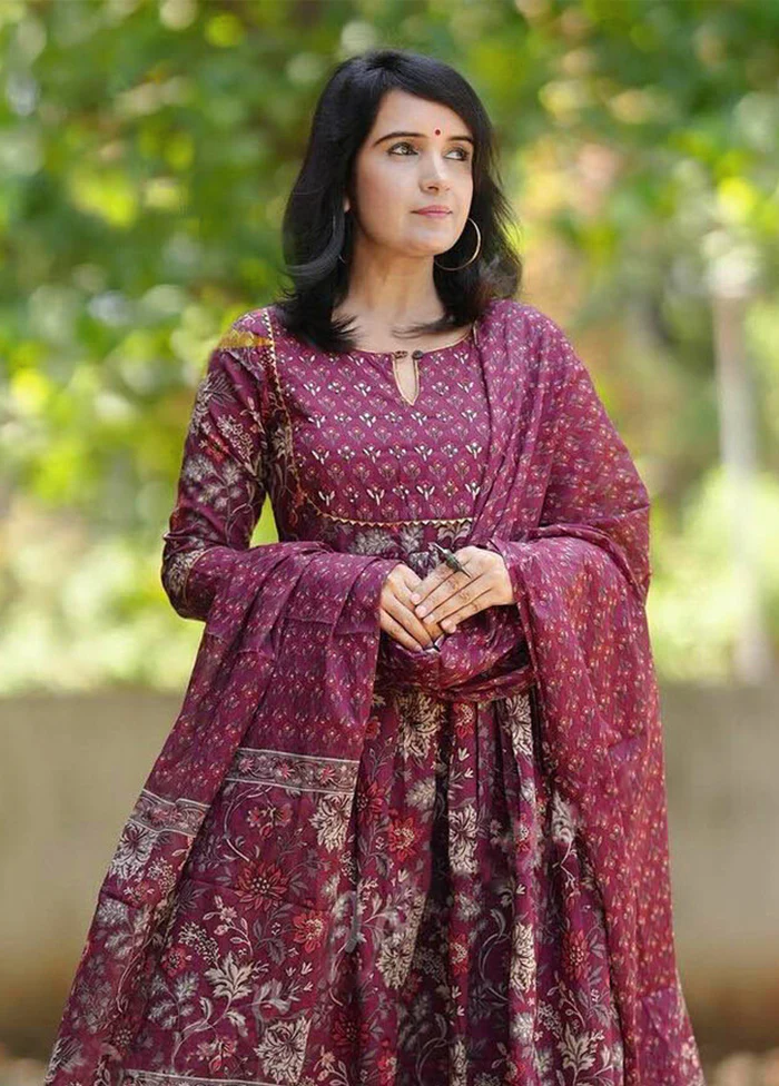 3 Pc Maroon Silk Suit Set - Image 2
