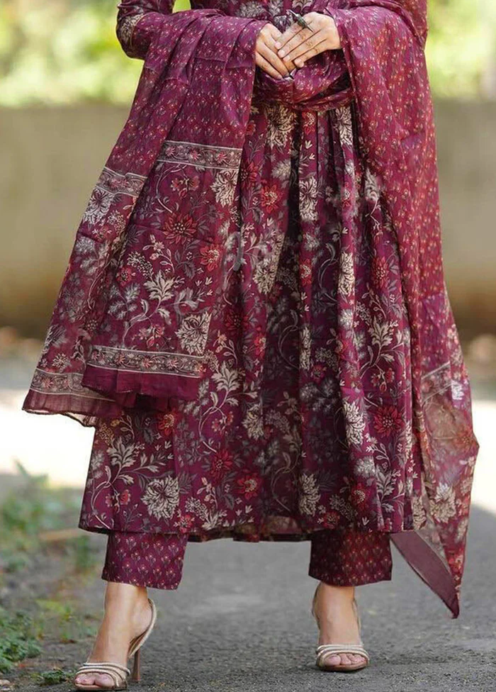 3 Pc Maroon Silk Suit Set - Image 3